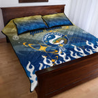 Personalized Parramatta Eels Quilt Bed Set Y2K Grunge Aesthetic With Cyber Flames and Starburst Graphics