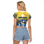 Personalized Parramatta Eels Raglan Cropped T Shirt Y2K Grunge Aesthetic With Cyber Flames and Starburst Graphics