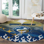 Personalized Parramatta Eels Round Carpet Y2K Grunge Aesthetic With Cyber Flames and Starburst Graphics