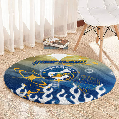 Personalized Parramatta Eels Round Carpet Y2K Grunge Aesthetic With Cyber Flames and Starburst Graphics