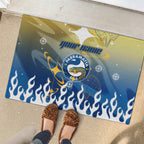 Personalized Parramatta Eels Rubber Doormat Y2K Grunge Aesthetic With Cyber Flames and Starburst Graphics