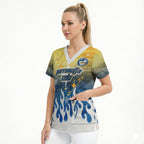 Personalized Parramatta Eels Scrub Top Y2K Grunge Aesthetic With Cyber Flames and Starburst Graphics
