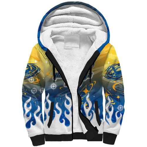 Personalized Parramatta Eels Sherpa Hoodie Y2K Grunge Aesthetic With Cyber Flames and Starburst Graphics