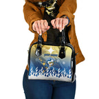 Personalized Parramatta Eels Shoulder Handbag Y2K Grunge Aesthetic With Cyber Flames and Starburst Graphics