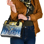 Personalized Parramatta Eels Shoulder Handbag Y2K Grunge Aesthetic With Cyber Flames and Starburst Graphics