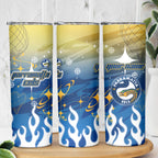 Personalized Parramatta Eels Skinny Tumbler Y2K Grunge Aesthetic With Cyber Flames and Starburst Graphics
