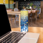 Personalized Parramatta Eels Skinny Tumbler Y2K Grunge Aesthetic With Cyber Flames and Starburst Graphics