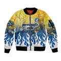 Personalized Parramatta Eels Sleeve Zip Bomber Jacket Y2K Grunge Aesthetic With Cyber Flames and Starburst Graphics