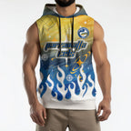 Personalized Parramatta Eels Sleeveless Hoodie Y2K Grunge Aesthetic With Cyber Flames and Starburst Graphics