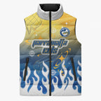 Personalized Parramatta Eels Sleeveless Puffer Jacket Y2K Grunge Aesthetic With Cyber Flames and Starburst Graphics
