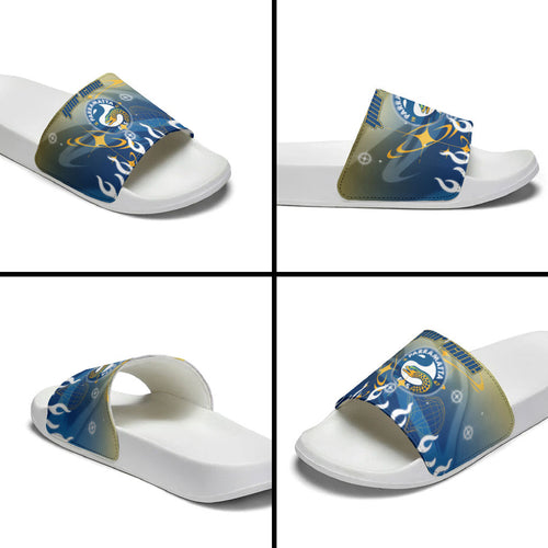 Personalized Parramatta Eels Slide Sandals Y2K Grunge Aesthetic With Cyber Flames and Starburst Graphics