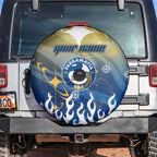 Personalized Parramatta Eels Spare Tire Cover Y2K Grunge Aesthetic With Cyber Flames and Starburst Graphics