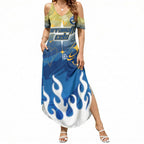 Personalized Parramatta Eels Summer Maxi Dress Y2K Grunge Aesthetic With Cyber Flames and Starburst Graphics