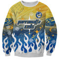 Personalized Parramatta Eels Sweatshirt Y2K Grunge Aesthetic With Cyber Flames and Starburst Graphics