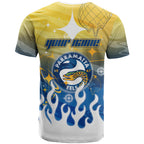 Personalized Parramatta Eels T Shirt Y2K Grunge Aesthetic With Cyber Flames and Starburst Graphics