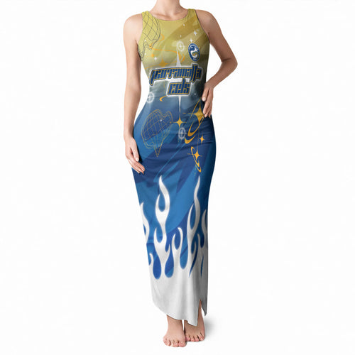 Personalized Parramatta Eels Tank Maxi Dress Y2K Grunge Aesthetic With Cyber Flames and Starburst Graphics