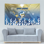 Personalized Parramatta Eels Tapestry Y2K Grunge Aesthetic With Cyber Flames and Starburst Graphics