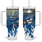 Personalized Parramatta Eels Tumbler With Handle Y2K Grunge Aesthetic With Cyber Flames and Starburst Graphics