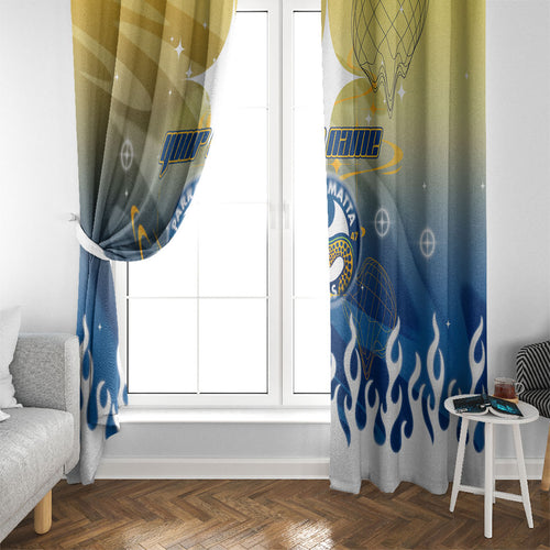 Personalized Parramatta Eels Window Curtain Y2K Grunge Aesthetic With Cyber Flames and Starburst Graphics
