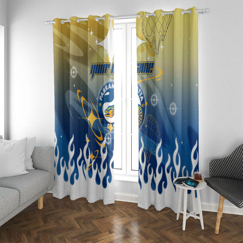 Personalized Parramatta Eels Window Curtain Y2K Grunge Aesthetic With Cyber Flames and Starburst Graphics