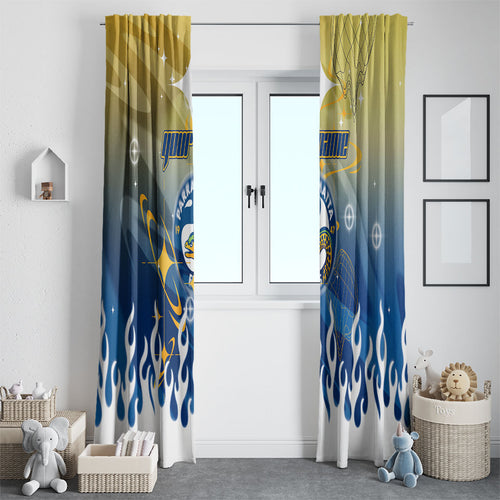 Personalized Parramatta Eels Window Curtain Y2K Grunge Aesthetic With Cyber Flames and Starburst Graphics