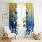 Personalized Parramatta Eels Window Curtain Y2K Grunge Aesthetic With Cyber Flames and Starburst Graphics