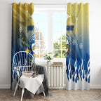 Personalized Parramatta Eels Window Curtain Y2K Grunge Aesthetic With Cyber Flames and Starburst Graphics