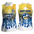 Personalized Parramatta Eels Women Sleeveless Polo Shirt Y2K Grunge Aesthetic With Cyber Flames and Starburst Graphics