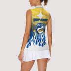Personalized Parramatta Eels Women Sleeveless Polo Shirt Y2K Grunge Aesthetic With Cyber Flames and Starburst Graphics