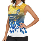 Personalized Parramatta Eels Women Sleeveless Polo Shirt Y2K Grunge Aesthetic With Cyber Flames and Starburst Graphics
