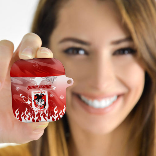 Personalized St. George Illawarra Dragons AirPods Case Y2K Grunge Aesthetic With Cyber Flames and Starburst Graphics