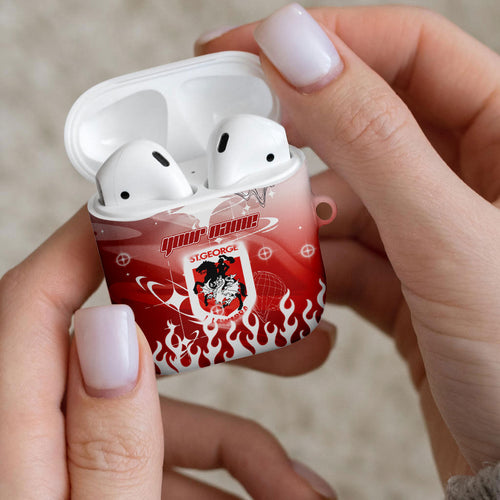 Personalized St. George Illawarra Dragons AirPods Case Y2K Grunge Aesthetic With Cyber Flames and Starburst Graphics
