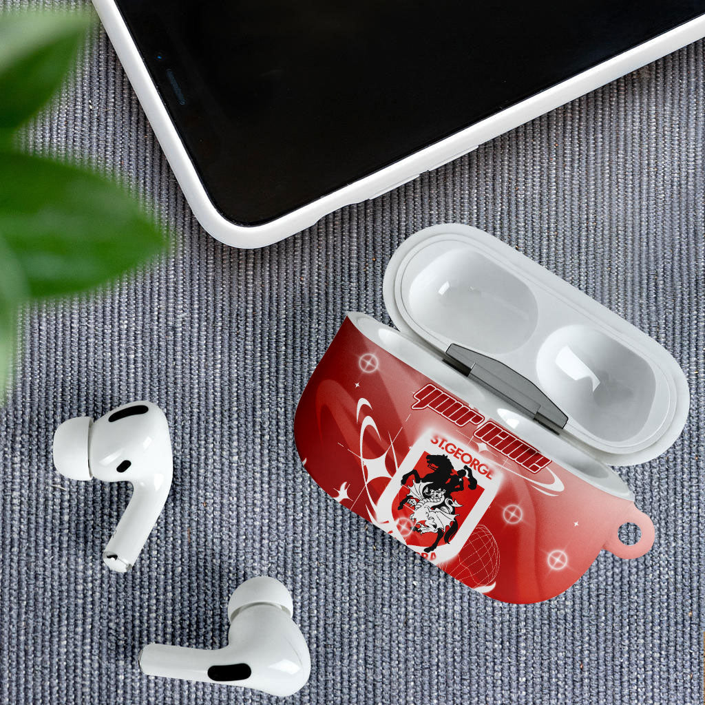 Personalized St. George Illawarra Dragons AirPods Case Y2K Grunge Aesthetic With Cyber Flames and Starburst Graphics
