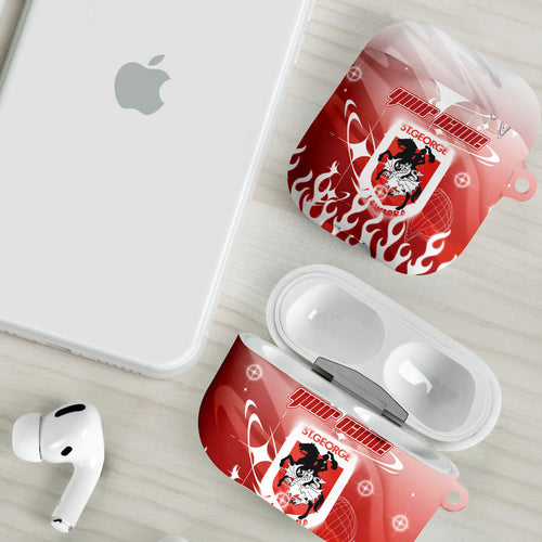 Personalized St. George Illawarra Dragons AirPods Case Y2K Grunge Aesthetic With Cyber Flames and Starburst Graphics