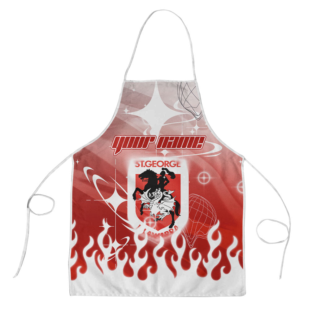 Personalized St. George Illawarra Dragons Apron Y2K Grunge Aesthetic With Cyber Flames and Starburst Graphics