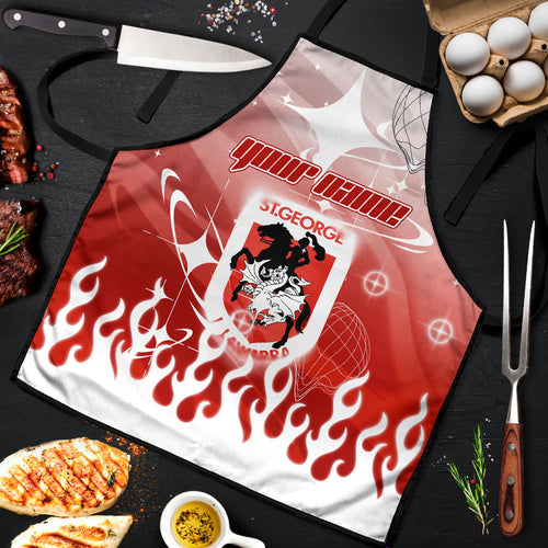 Personalized St. George Illawarra Dragons Apron Y2K Grunge Aesthetic With Cyber Flames and Starburst Graphics