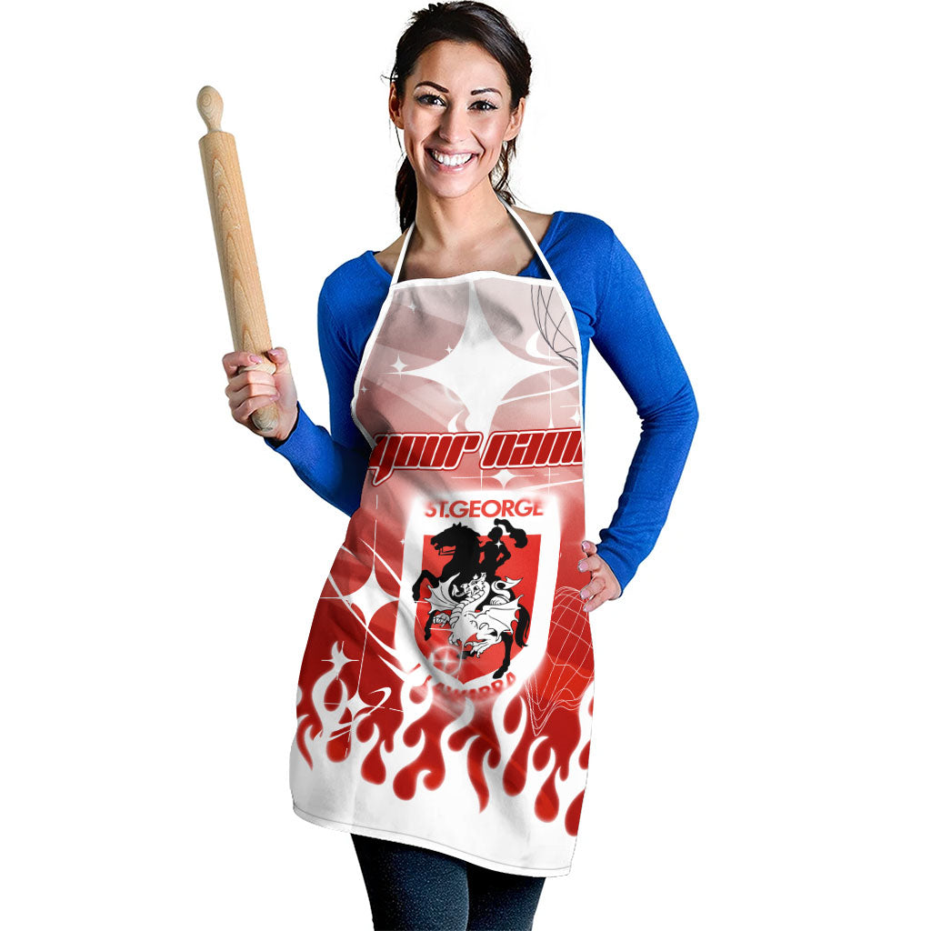 Personalized St. George Illawarra Dragons Apron Y2K Grunge Aesthetic With Cyber Flames and Starburst Graphics