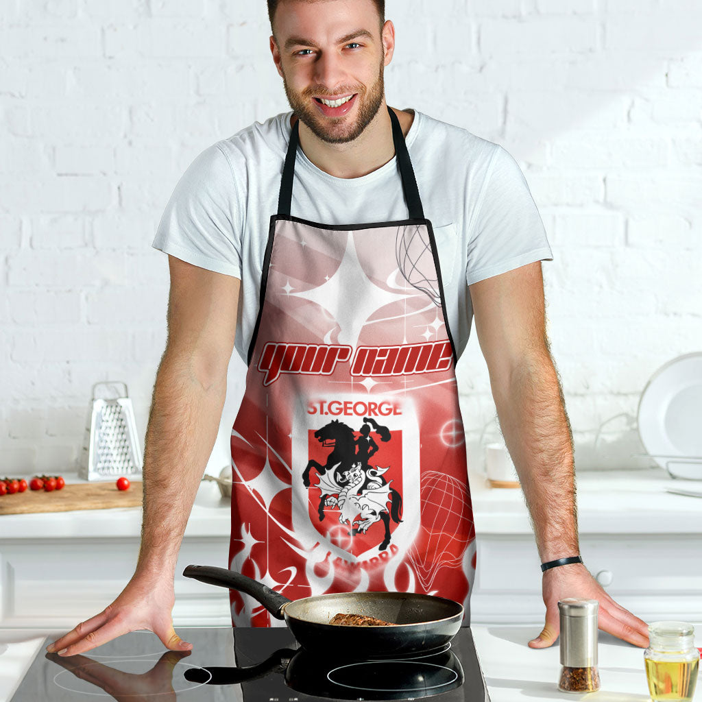 Personalized St. George Illawarra Dragons Apron Y2K Grunge Aesthetic With Cyber Flames and Starburst Graphics