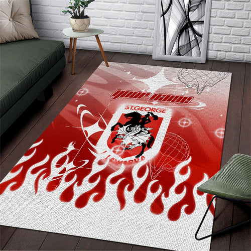 Personalized St. George Illawarra Dragons Area Rug Y2K Grunge Aesthetic With Cyber Flames and Starburst Graphics