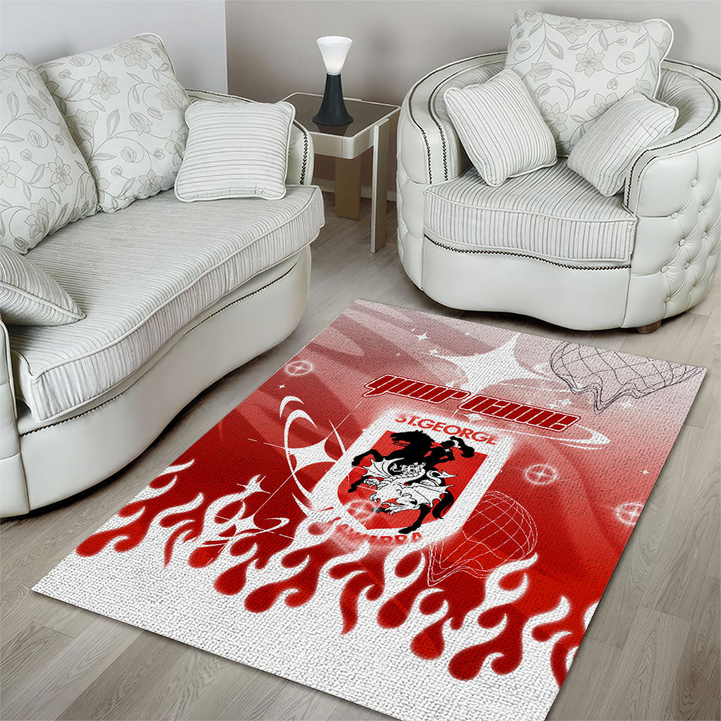 Personalized St. George Illawarra Dragons Area Rug Y2K Grunge Aesthetic With Cyber Flames and Starburst Graphics