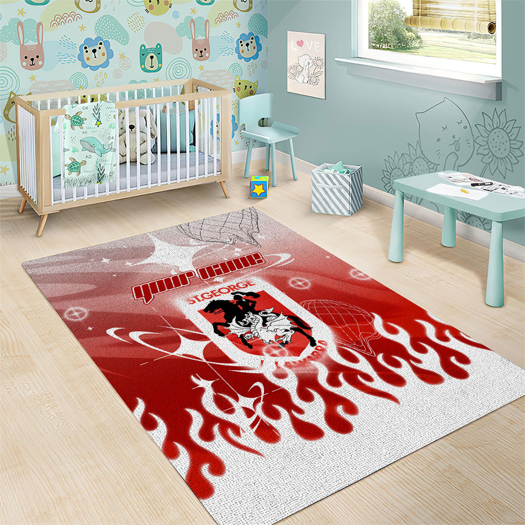 Personalized St. George Illawarra Dragons Area Rug Y2K Grunge Aesthetic With Cyber Flames and Starburst Graphics