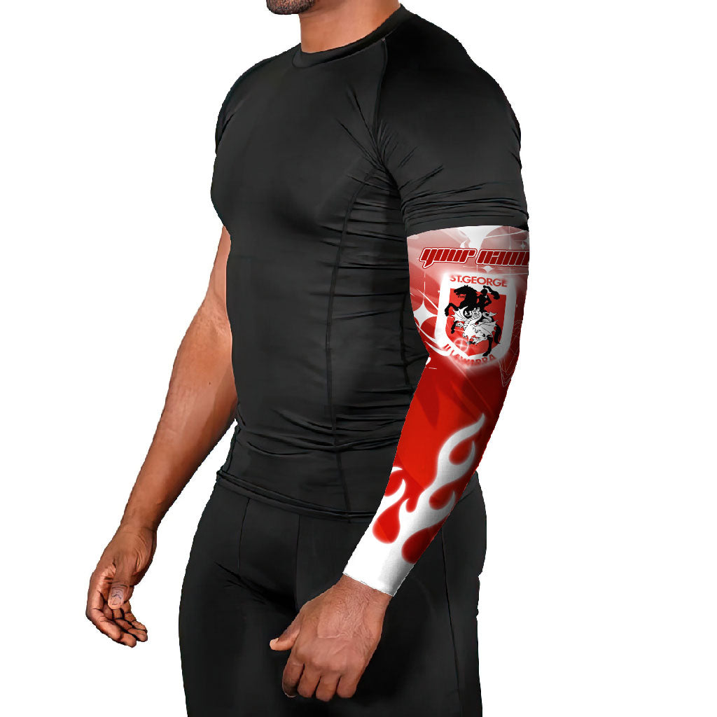 Personalized St. George Illawarra Dragons Arm Sleeves Y2K Grunge Aesthetic With Cyber Flames and Starburst Graphics