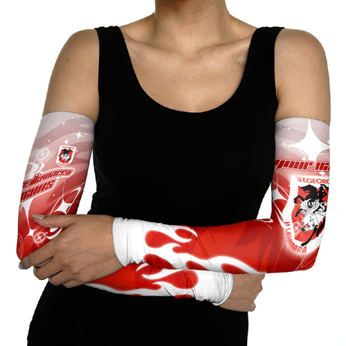 Personalized St. George Illawarra Dragons Arm Sleeves Y2K Grunge Aesthetic With Cyber Flames and Starburst Graphics