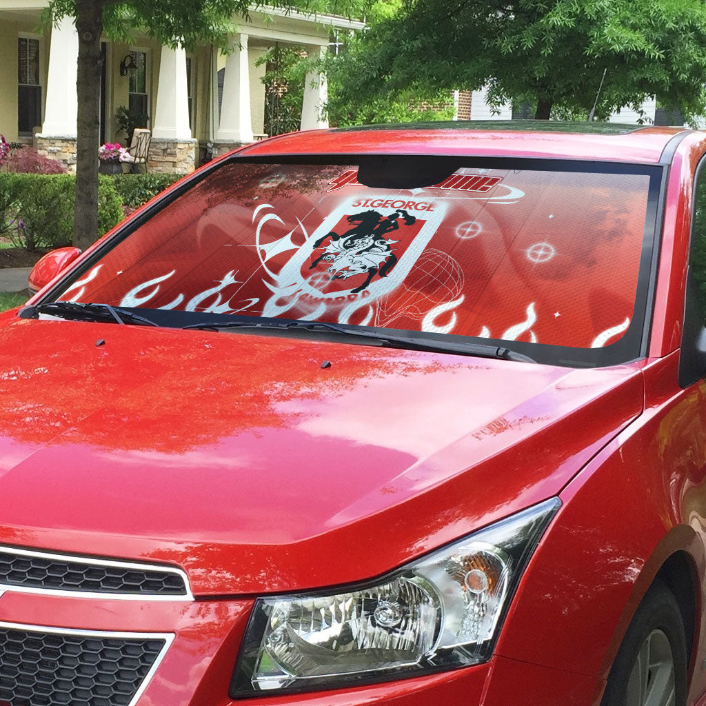 Personalized St. George Illawarra Dragons Auto Sun Shade Y2K Grunge Aesthetic With Cyber Flames and Starburst Graphics