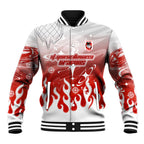Personalized St. George Illawarra Dragons Baseball Jacket Y2K Grunge Aesthetic With Cyber Flames and Starburst Graphics