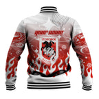 Personalized St. George Illawarra Dragons Baseball Jacket Y2K Grunge Aesthetic With Cyber Flames and Starburst Graphics