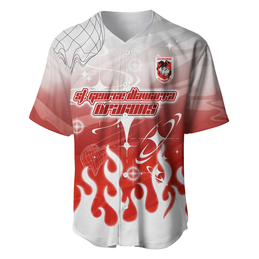 Personalized St. George Illawarra Dragons Baseball Jersey Y2K Grunge Aesthetic With Cyber Flames and Starburst Graphics
