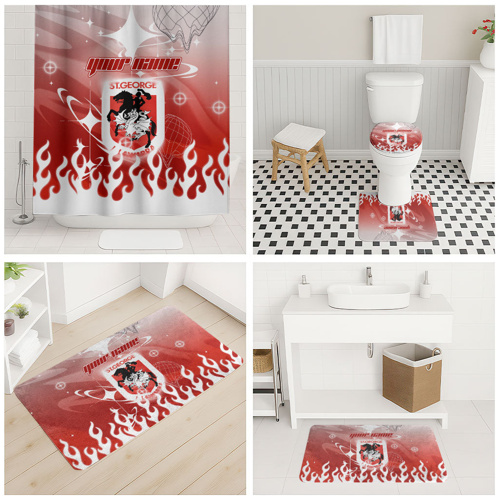 Personalized St. George Illawarra Dragons Bathroom Set Y2K Grunge Aesthetic With Cyber Flames and Starburst Graphics