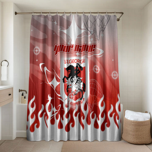 Personalized St. George Illawarra Dragons Bathroom Set Y2K Grunge Aesthetic With Cyber Flames and Starburst Graphics
