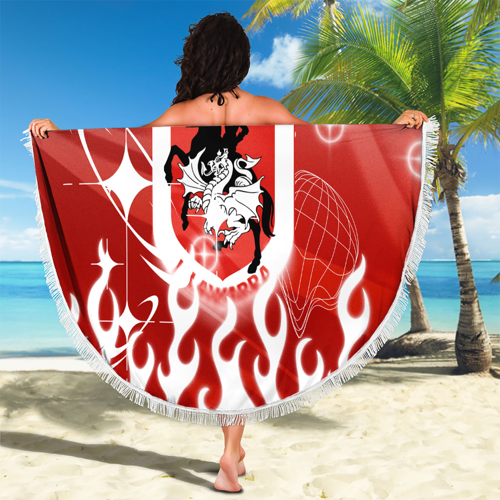 Personalized St. George Illawarra Dragons Beach Blanket Y2K Grunge Aesthetic With Cyber Flames and Starburst Graphics